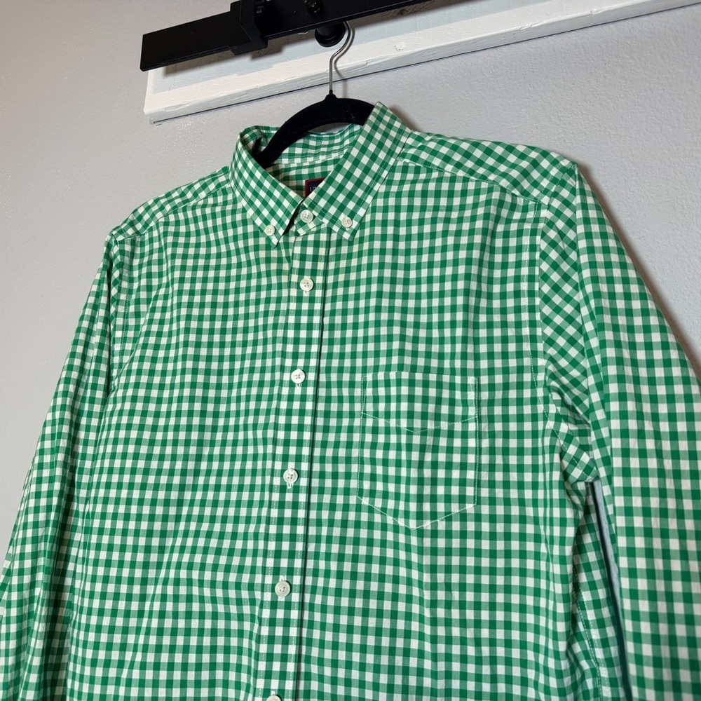 UNTUCKit Men's Gingham Plaid Button Up Shirt Medium Slim Fit Green Cotton